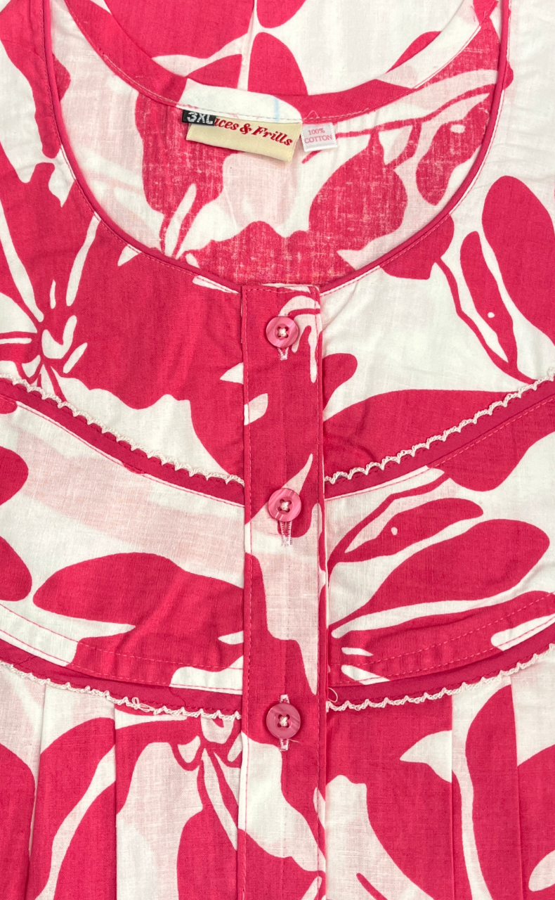 Pink Floral Pure Cotton Nighty. Pure Durable Cotton | Laces and Frills