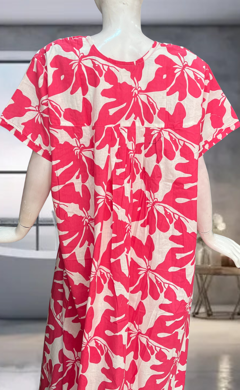 Pink Floral Pure Cotton Nighty. Pure Durable Cotton | Laces and Frills