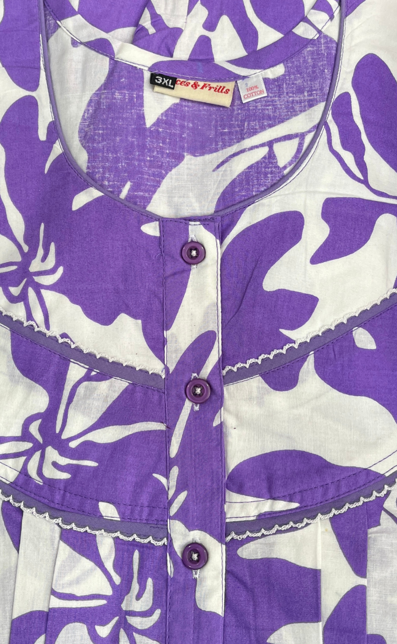 Lavender Floral Pure Cotton Nighty. Pure Durable Cotton | Laces and Frills
