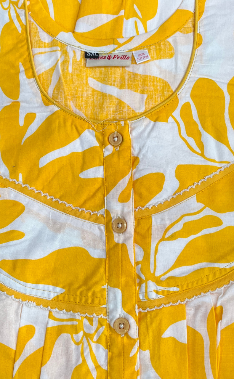 Yellow Floral Pure Cotton Nighty. Pure Durable Cotton | Laces and Frills