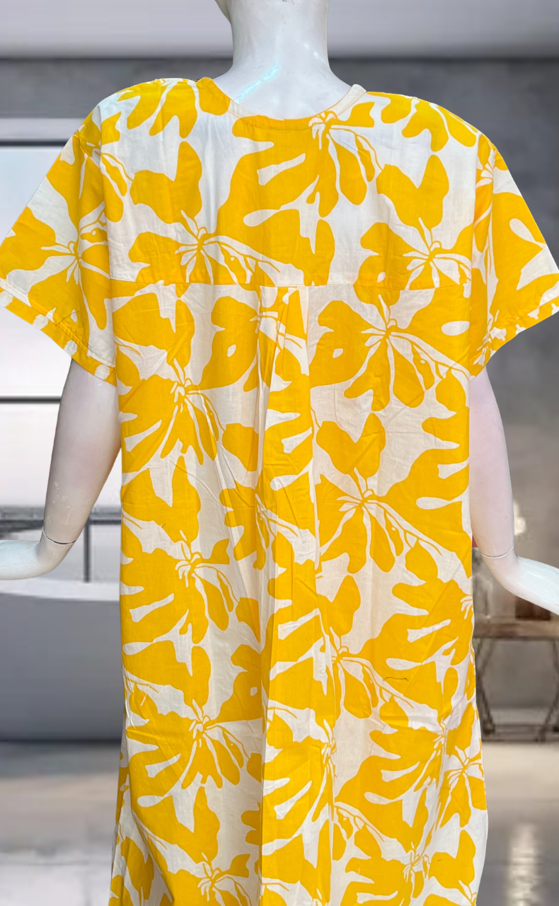 Yellow Floral Pure Cotton Nighty. Pure Durable Cotton | Laces and Frills