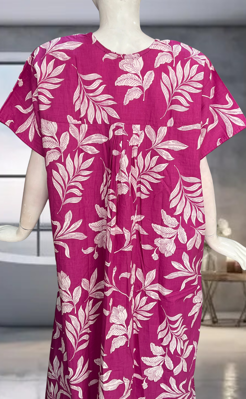 Hot Pink Floral Pure Cotton Nighty. Pure Durable Cotton | Laces and Frills