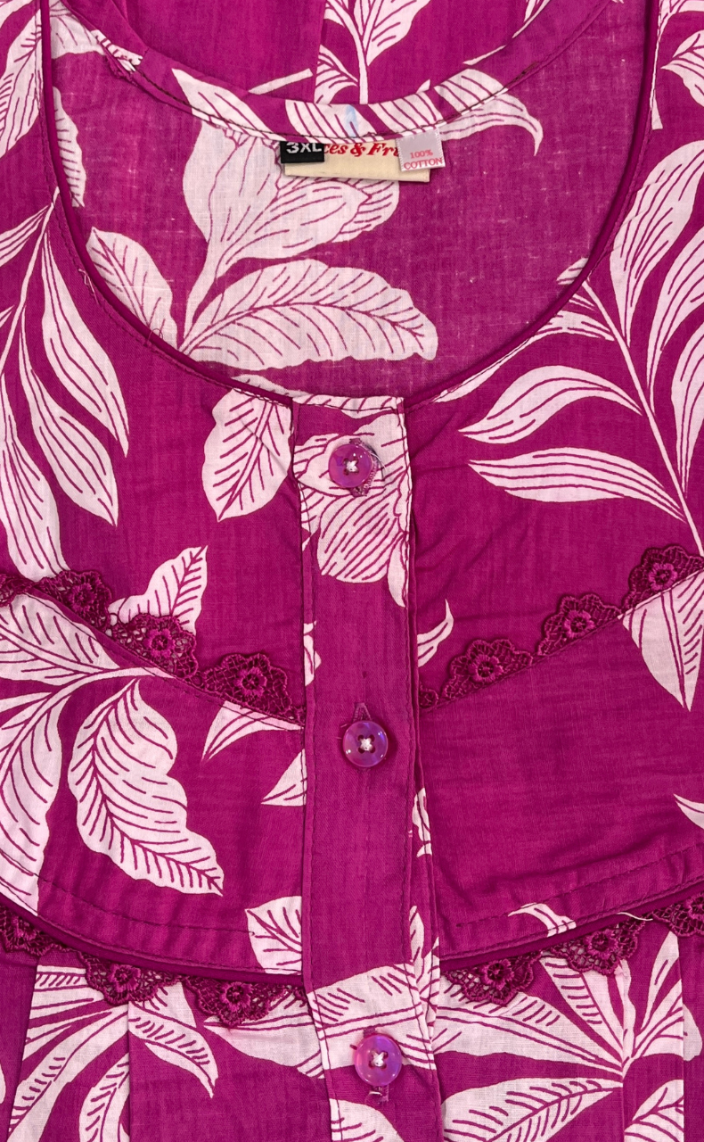 Hot Pink Floral Pure Cotton Nighty. Pure Durable Cotton | Laces and Frills