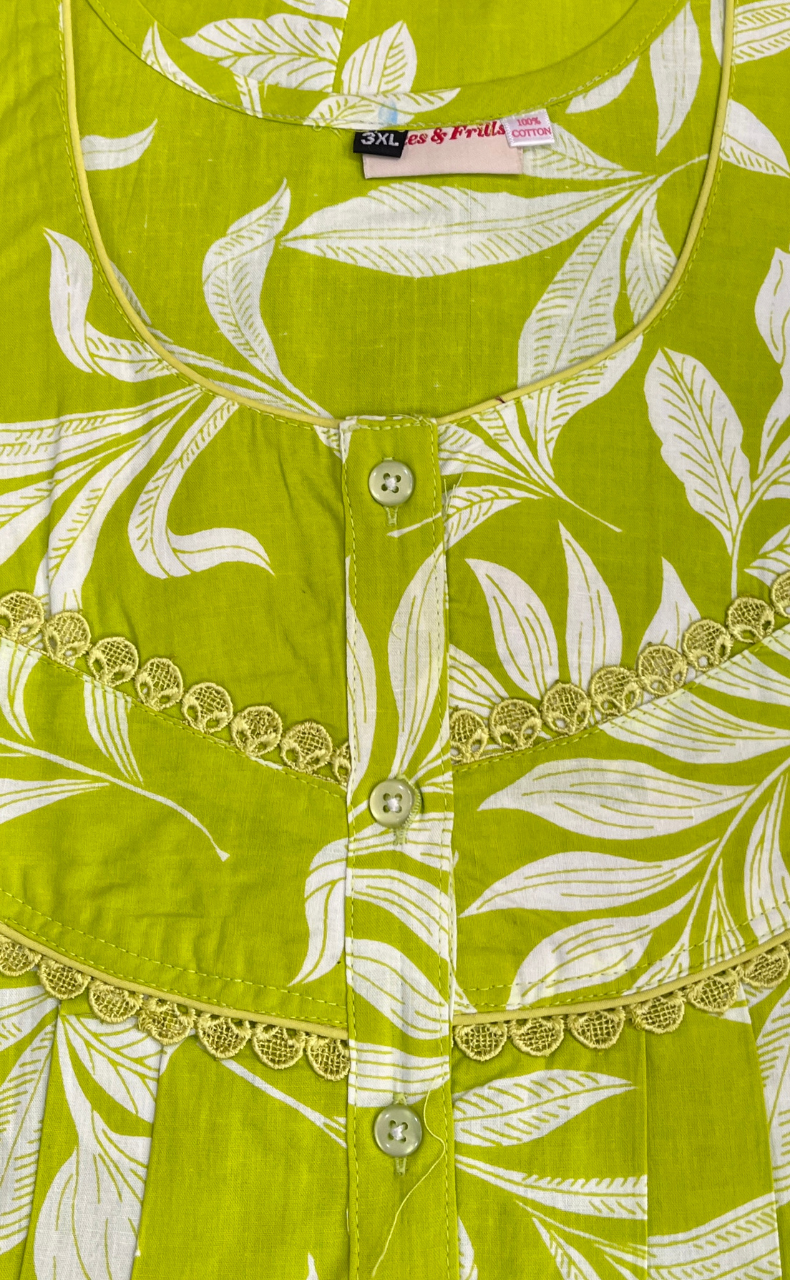 Green Floral Pure Cotton Nighty. Pure Durable Cotton | Laces and Frills
