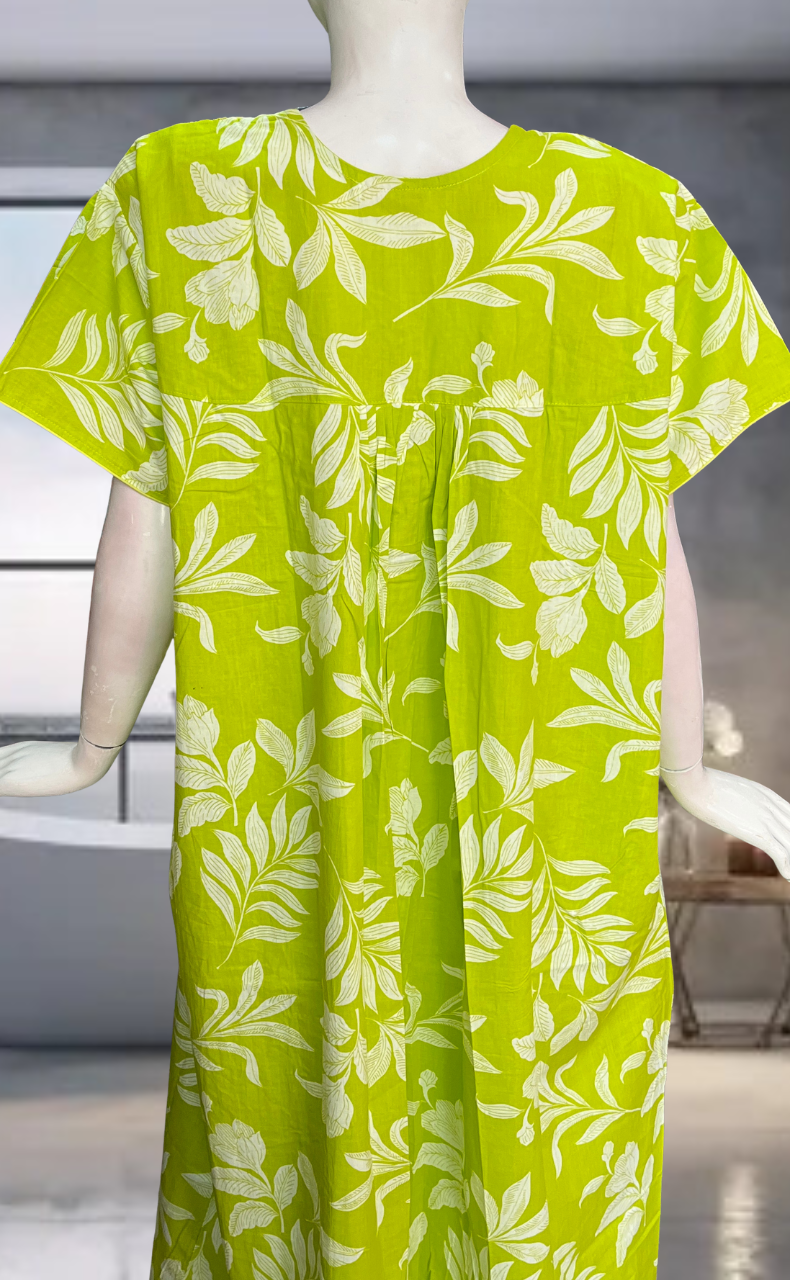 Green Floral Pure Cotton Nighty. Pure Durable Cotton | Laces and Frills