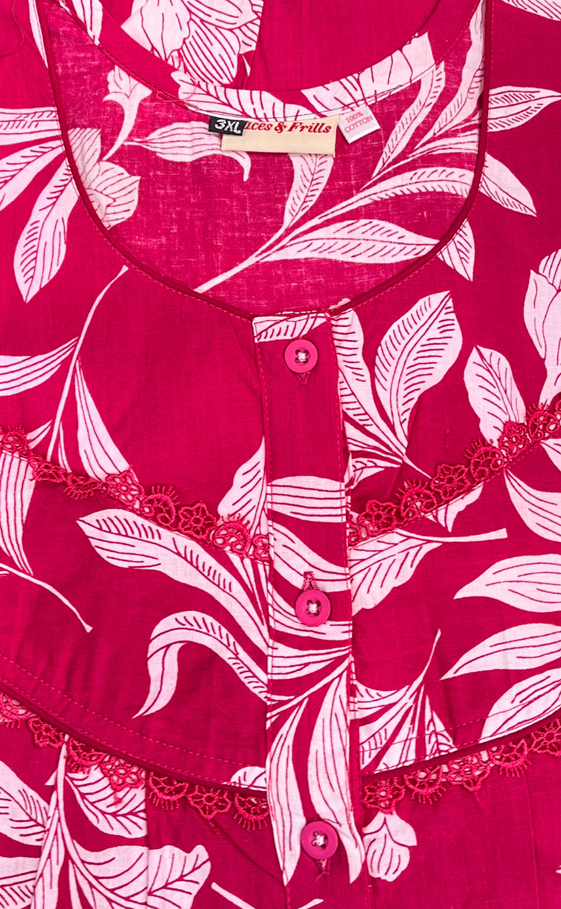 Pink Floral Pure Cotton Nighty. Pure Durable Cotton | Laces and Frills
