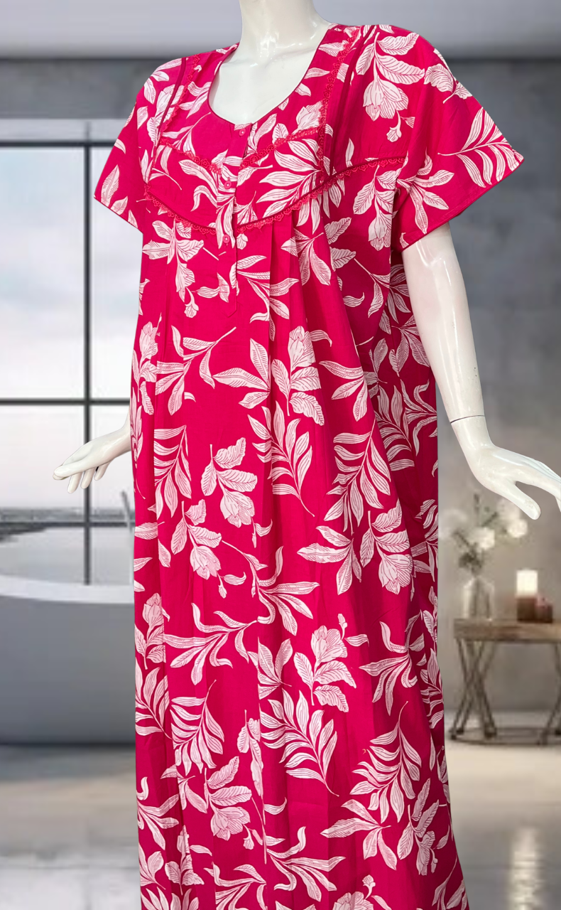 Pink Floral Pure Cotton Nighty. Pure Durable Cotton | Laces and Frills