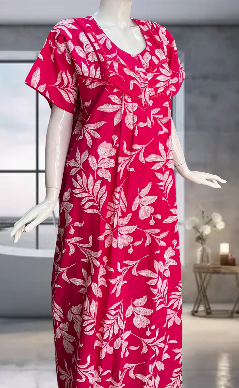 Pink Floral Pure Cotton Nighty. Pure Durable Cotton | Laces and Frills
