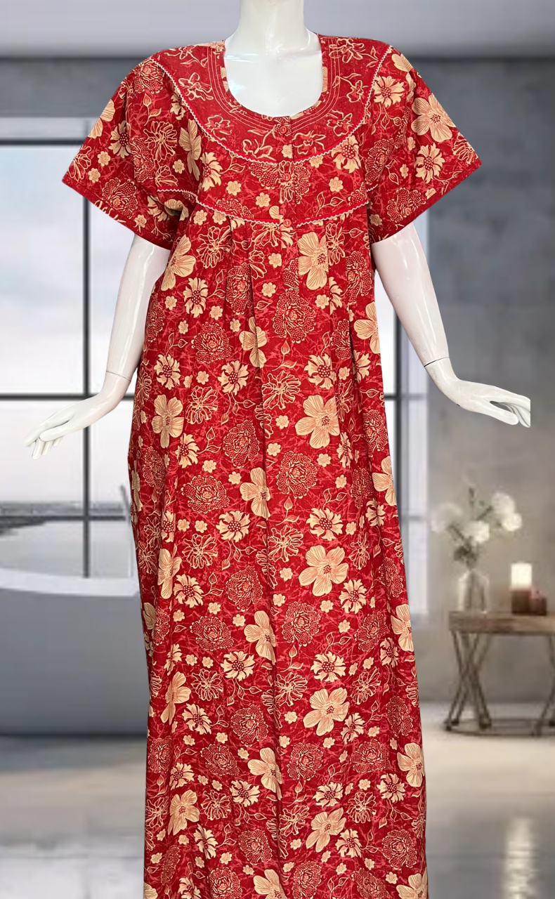 Red Garden Pure Cotton Nighty. Pure Durable Cotton | Laces and Frills
