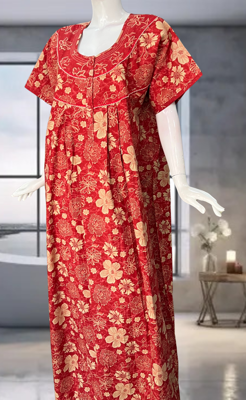 Red Garden Pure Cotton Nighty. Pure Durable Cotton | Laces and Frills