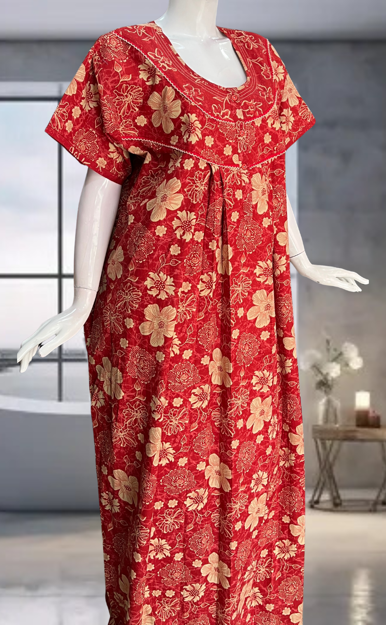 Red Garden Pure Cotton Nighty. Pure Durable Cotton | Laces and Frills