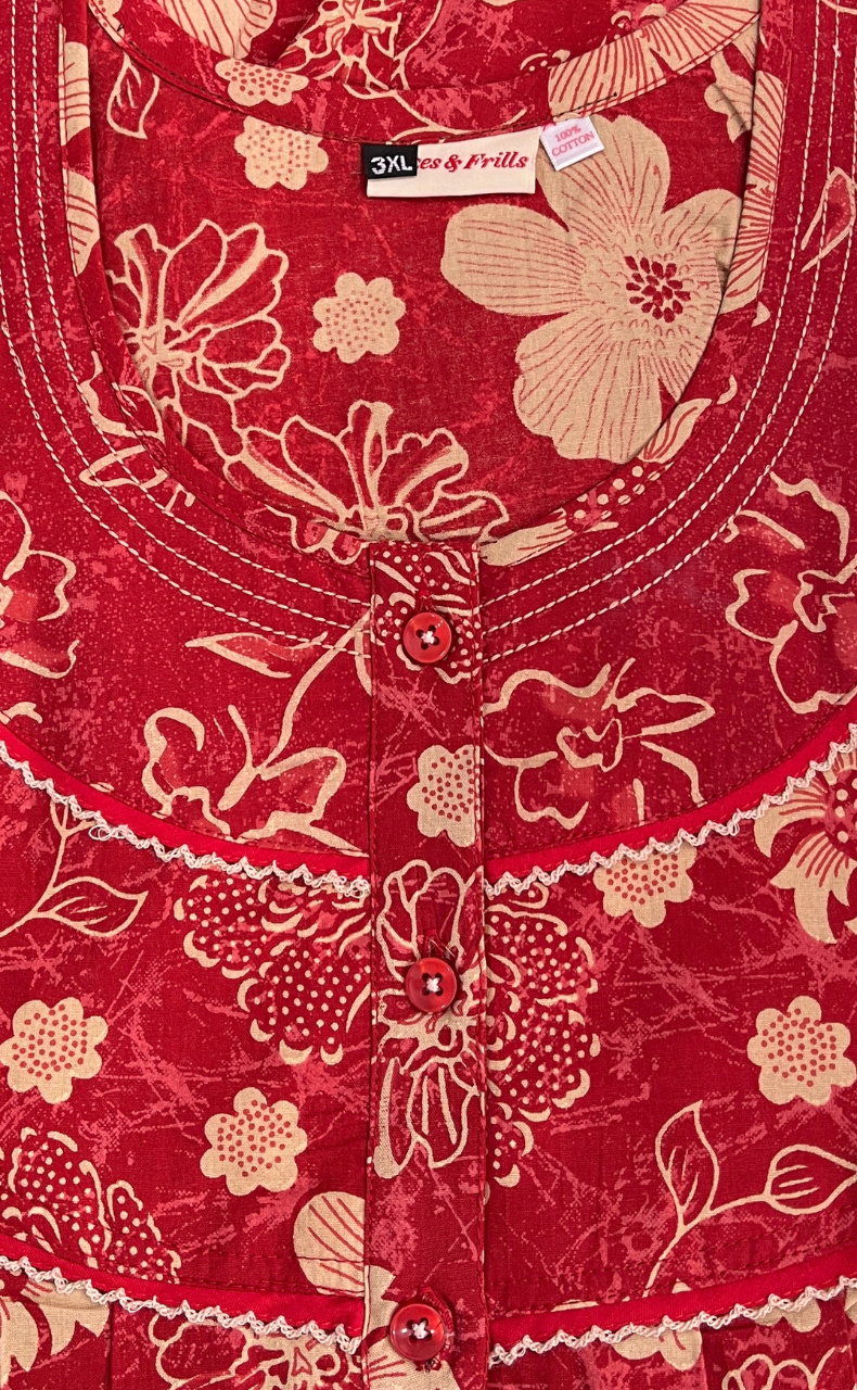 Red Garden Pure Cotton Nighty. Pure Durable Cotton | Laces and Frills