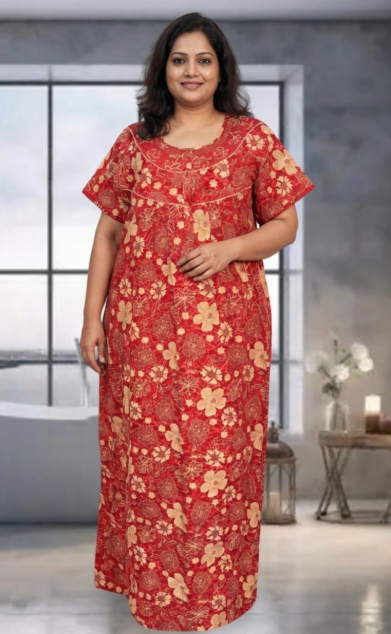 Red Garden Pure Cotton Nighty. Pure Durable Cotton | Laces and Frills