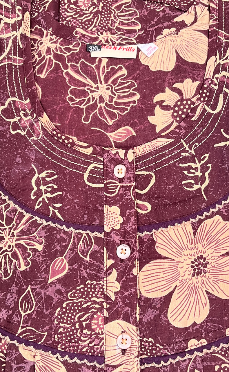 Beetroot Pink Garden Pure Cotton Nighty. Pure Durable Cotton | Laces and Frills