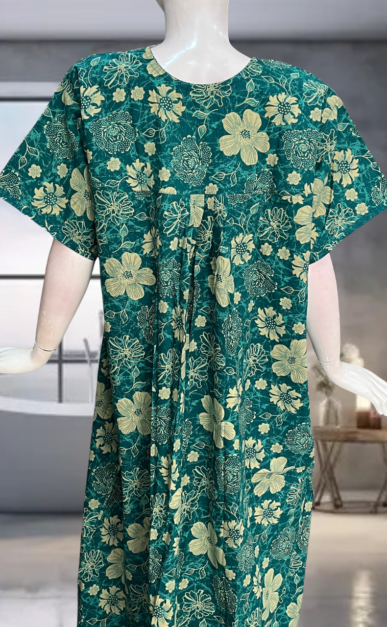 Teal Green Garden Pure Cotton Nighty. Pure Durable Cotton | Laces and Frills