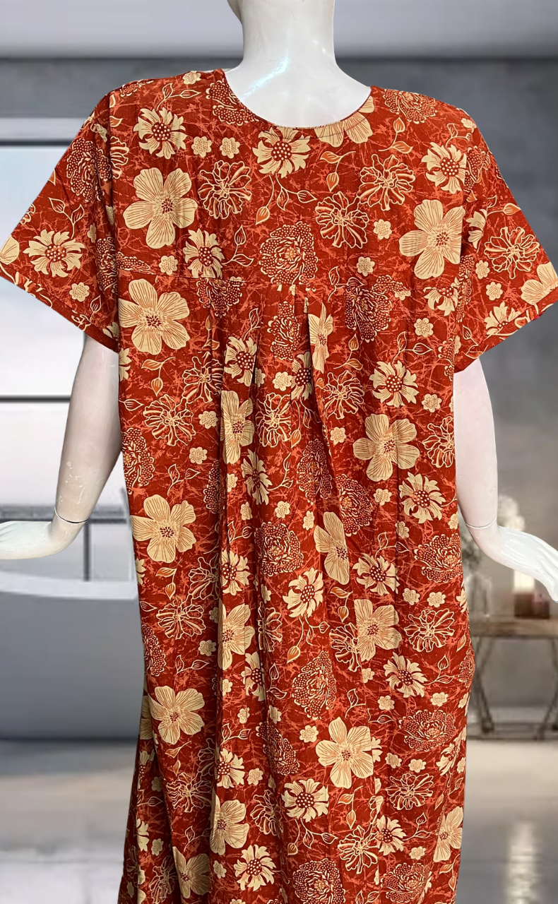 Rust Orange Garden Pure Cotton Nighty. Pure Durable Cotton | Laces and Frills