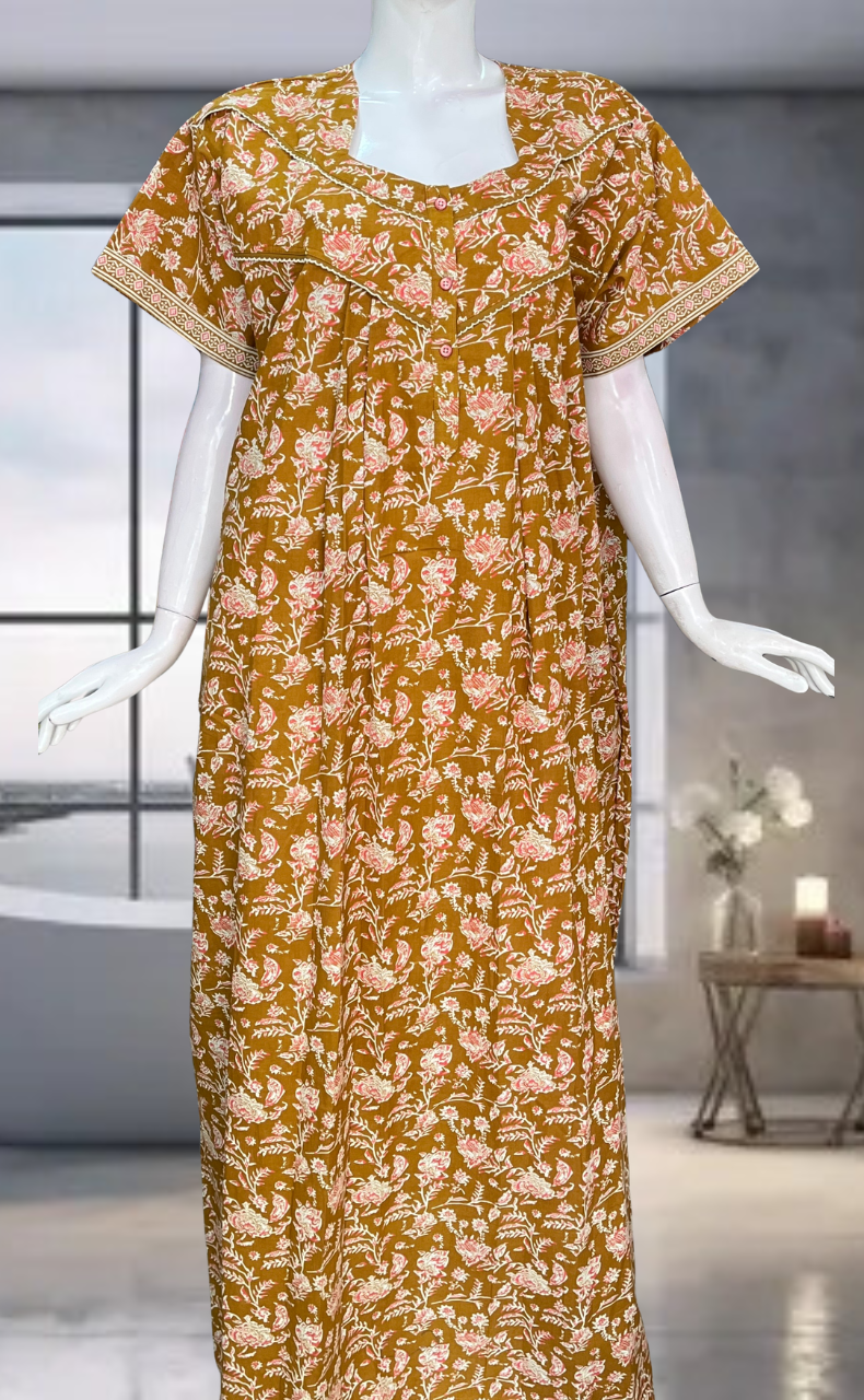 Mustard Garden Pure Cotton Nighty. Pure Durable Cotton | Laces and Frills