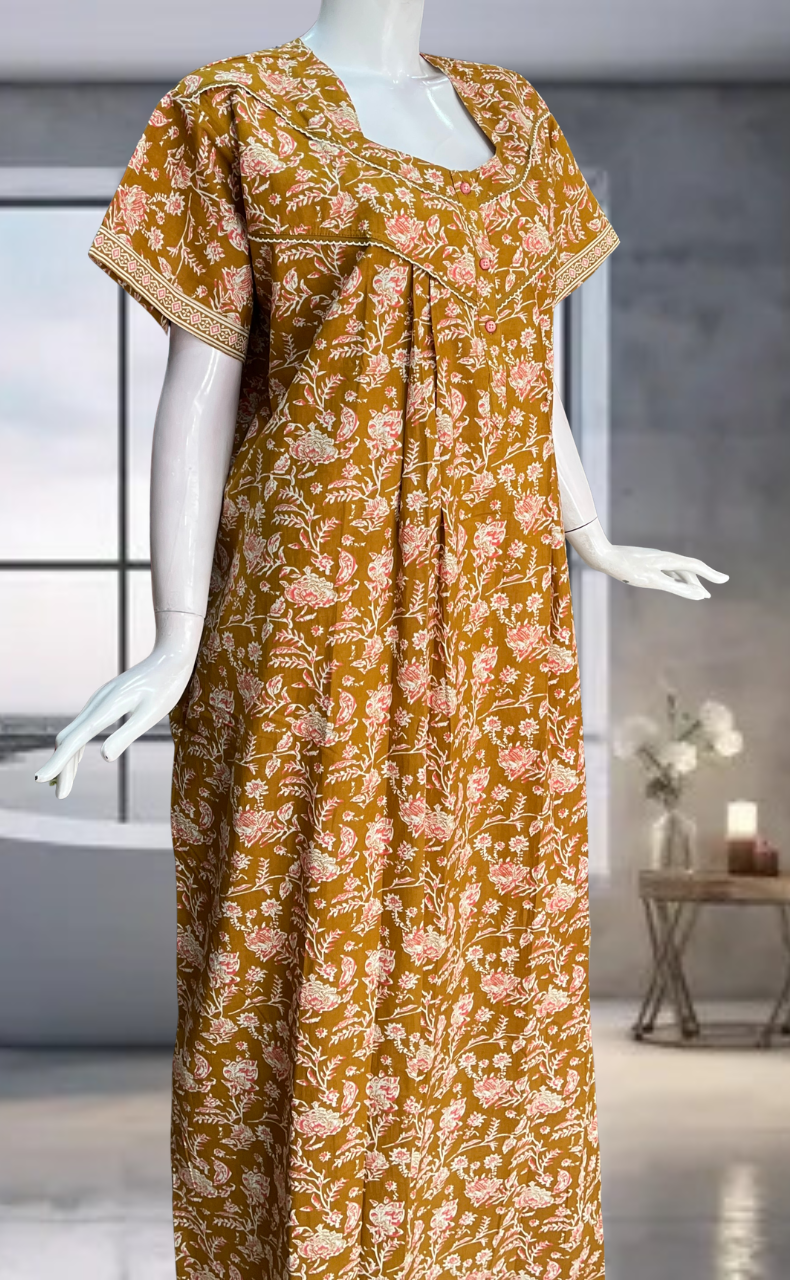 Mustard Garden Pure Cotton Nighty. Pure Durable Cotton | Laces and Frills