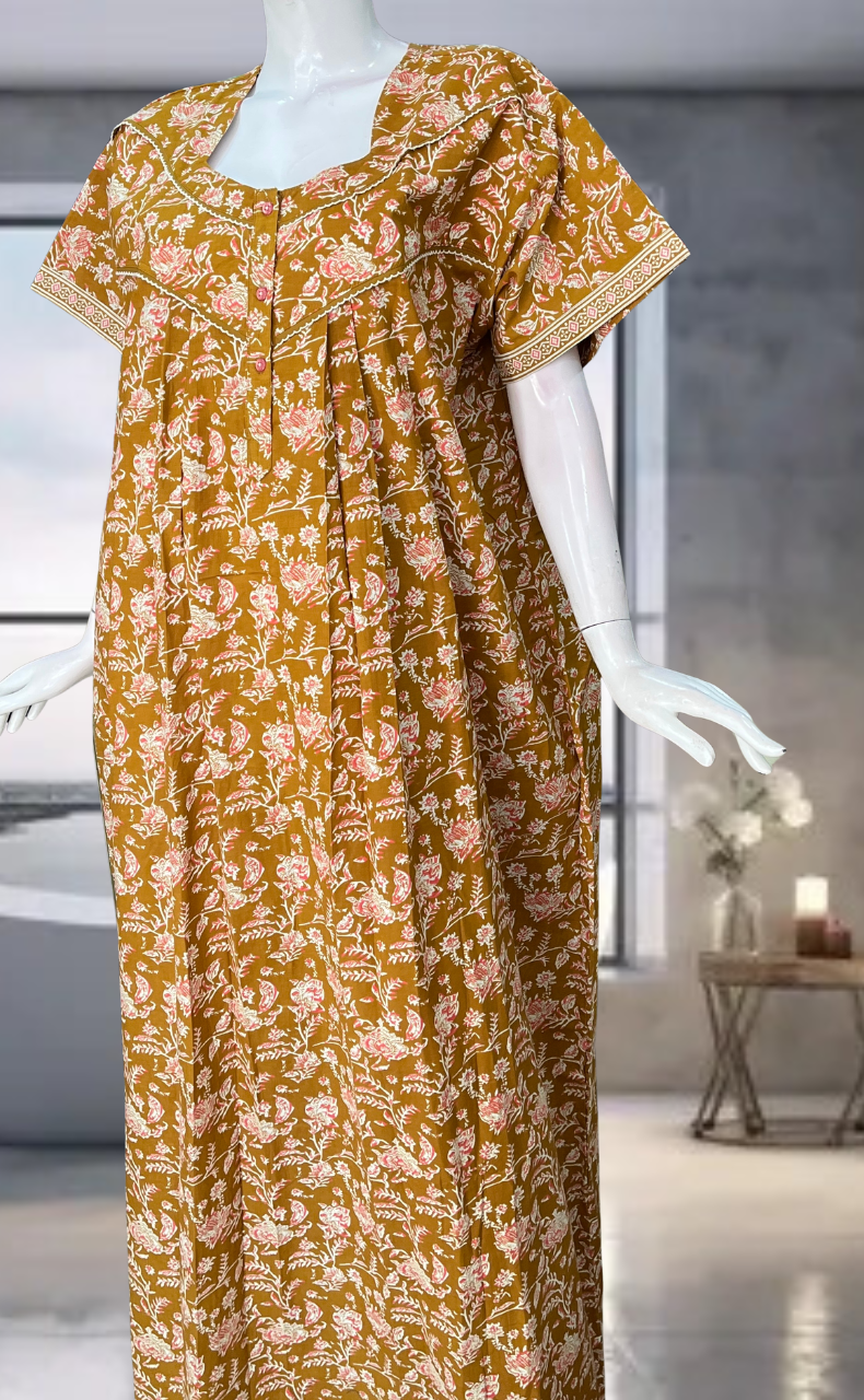 Mustard Garden Pure Cotton Nighty. Pure Durable Cotton | Laces and Frills
