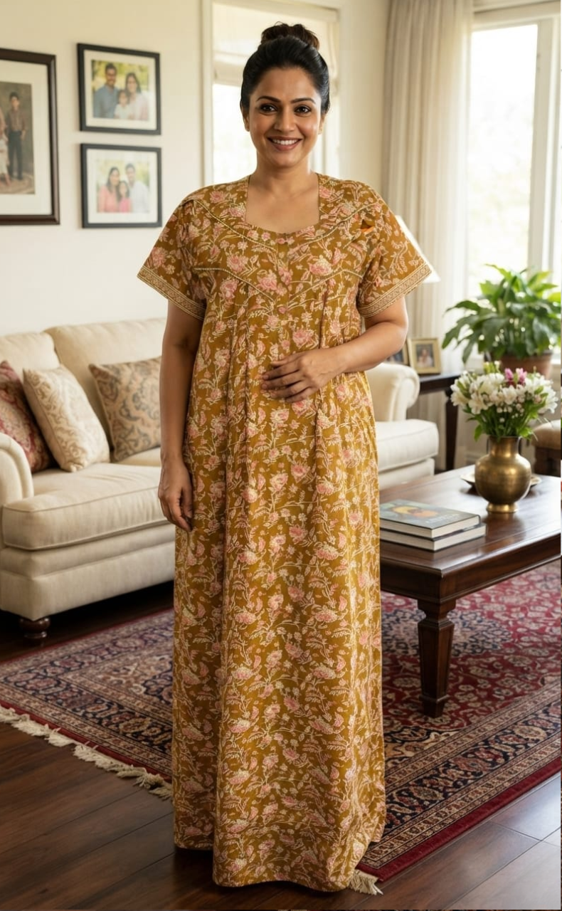 Mustard Garden Pure Cotton Nighty. Pure Durable Cotton | Laces and Frills