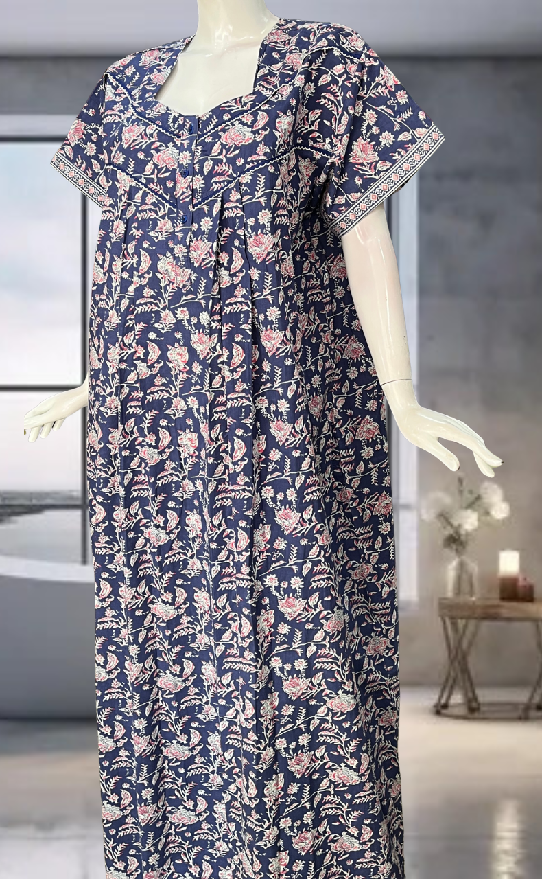 Blue Garden Pure Cotton Nighty. Pure Durable Cotton | Laces and Frills
