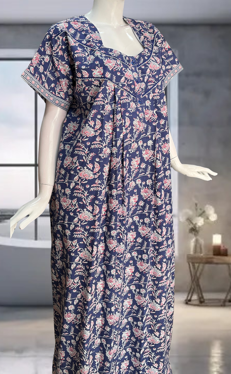 Blue Garden Pure Cotton Nighty. Pure Durable Cotton | Laces and Frills