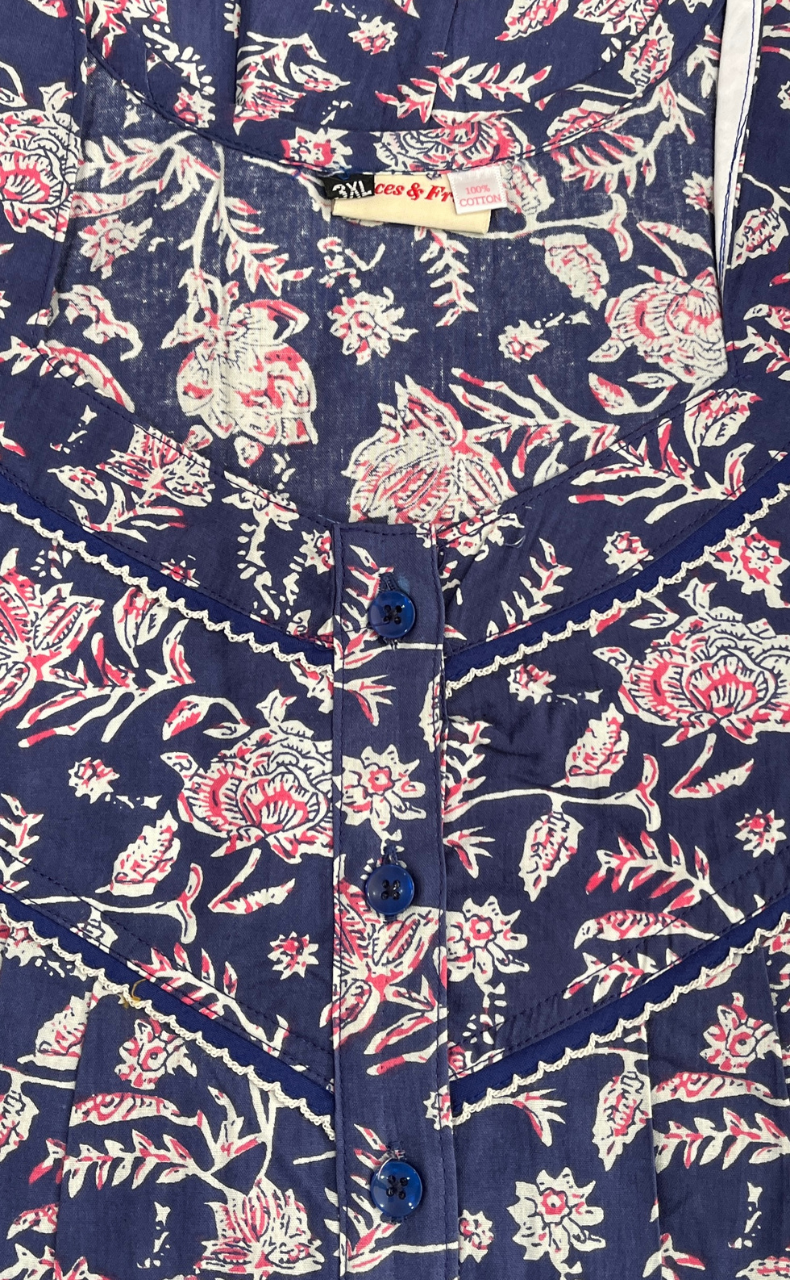 Blue Garden Pure Cotton Nighty. Pure Durable Cotton | Laces and Frills