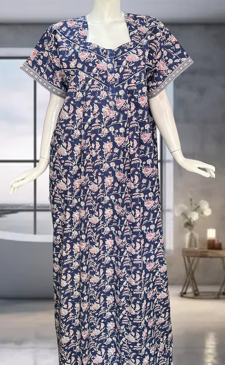Blue Garden Pure Cotton Nighty. Pure Durable Cotton | Laces and Frills