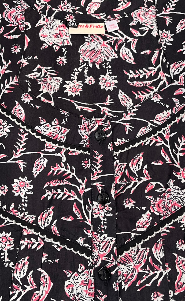 Black Garden Pure Cotton Nighty. Pure Durable Cotton | Laces and Frills