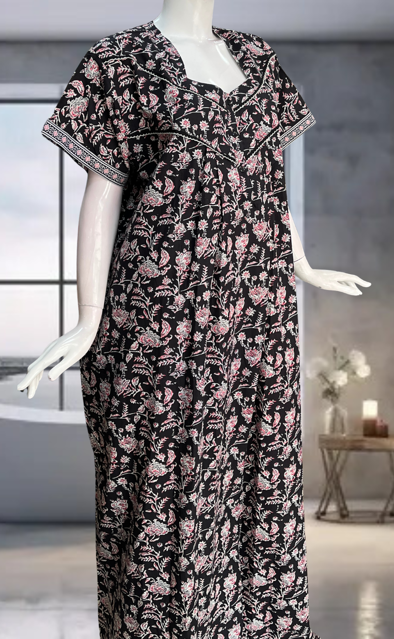 Black Garden Pure Cotton Nighty. Pure Durable Cotton | Laces and Frills