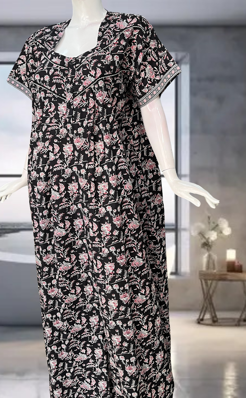 Black Garden Pure Cotton Nighty. Pure Durable Cotton | Laces and Frills