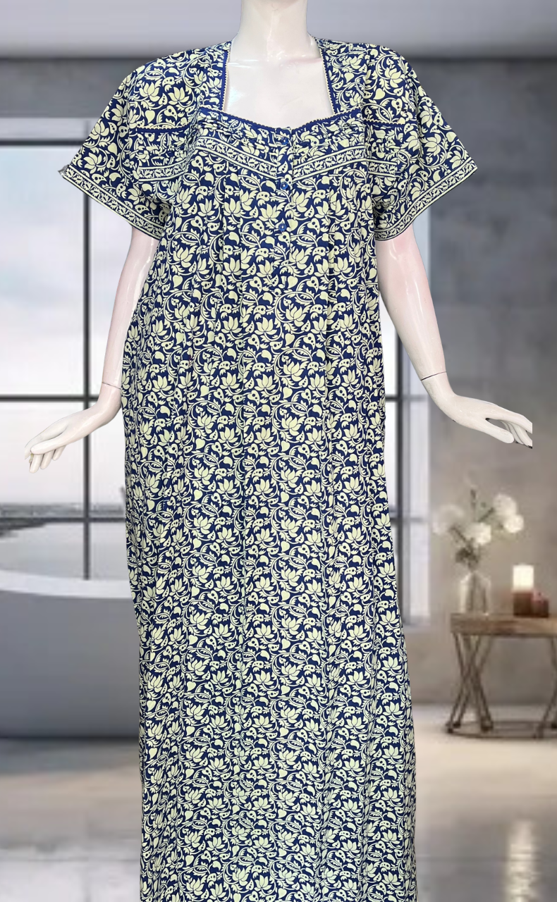 Blue Floral Pure Cotton Nighty. Pure Durable Cotton | Laces and Frills