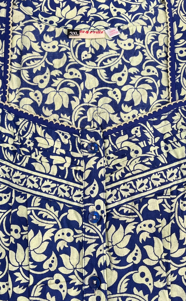 Blue Floral Pure Cotton Nighty. Pure Durable Cotton | Laces and Frills