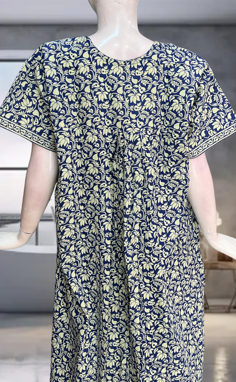 Blue Floral Pure Cotton Nighty. Pure Durable Cotton | Laces and Frills