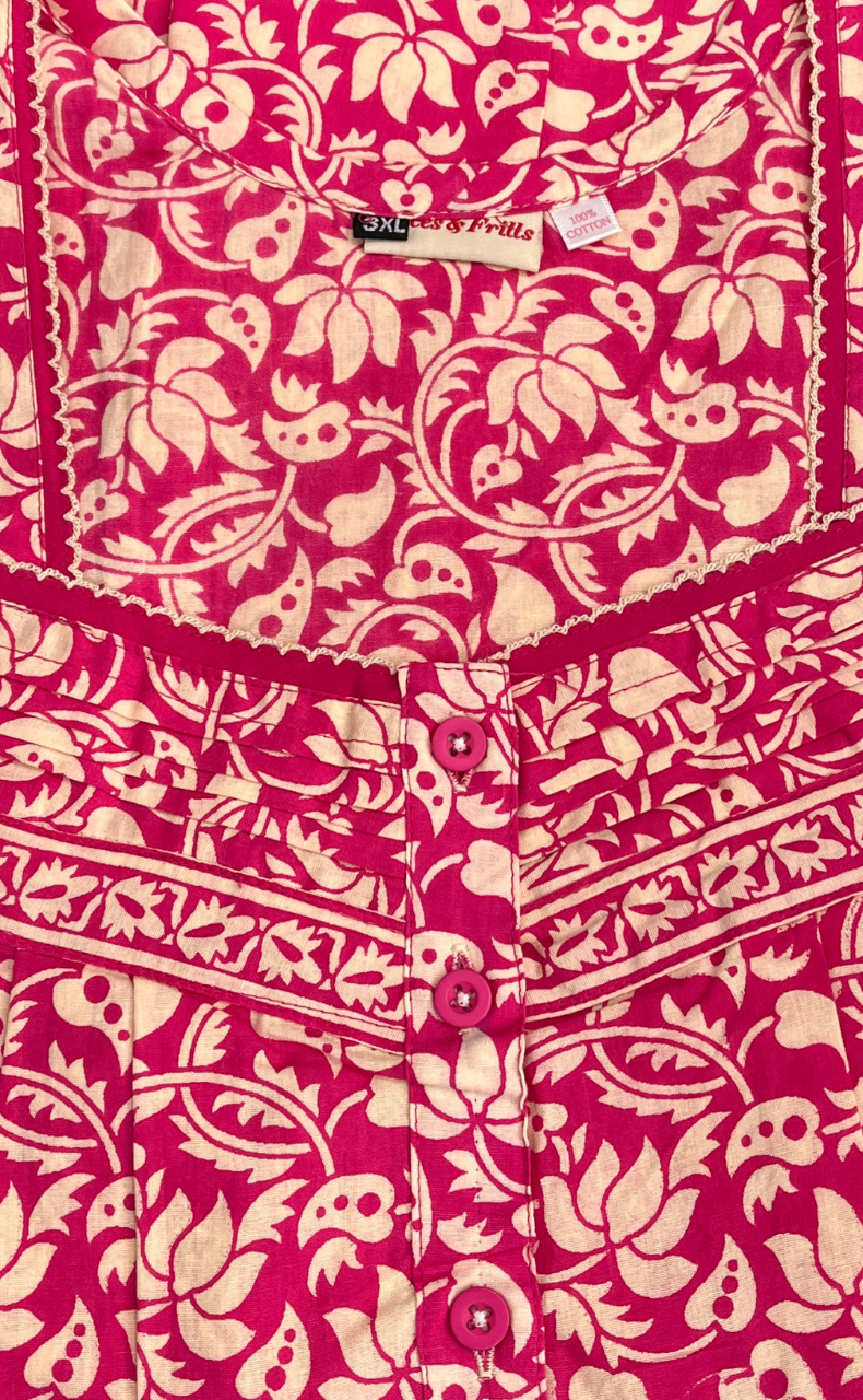 Pink Floral Pure Cotton Nighty. Pure Durable Cotton | Laces and Frills
