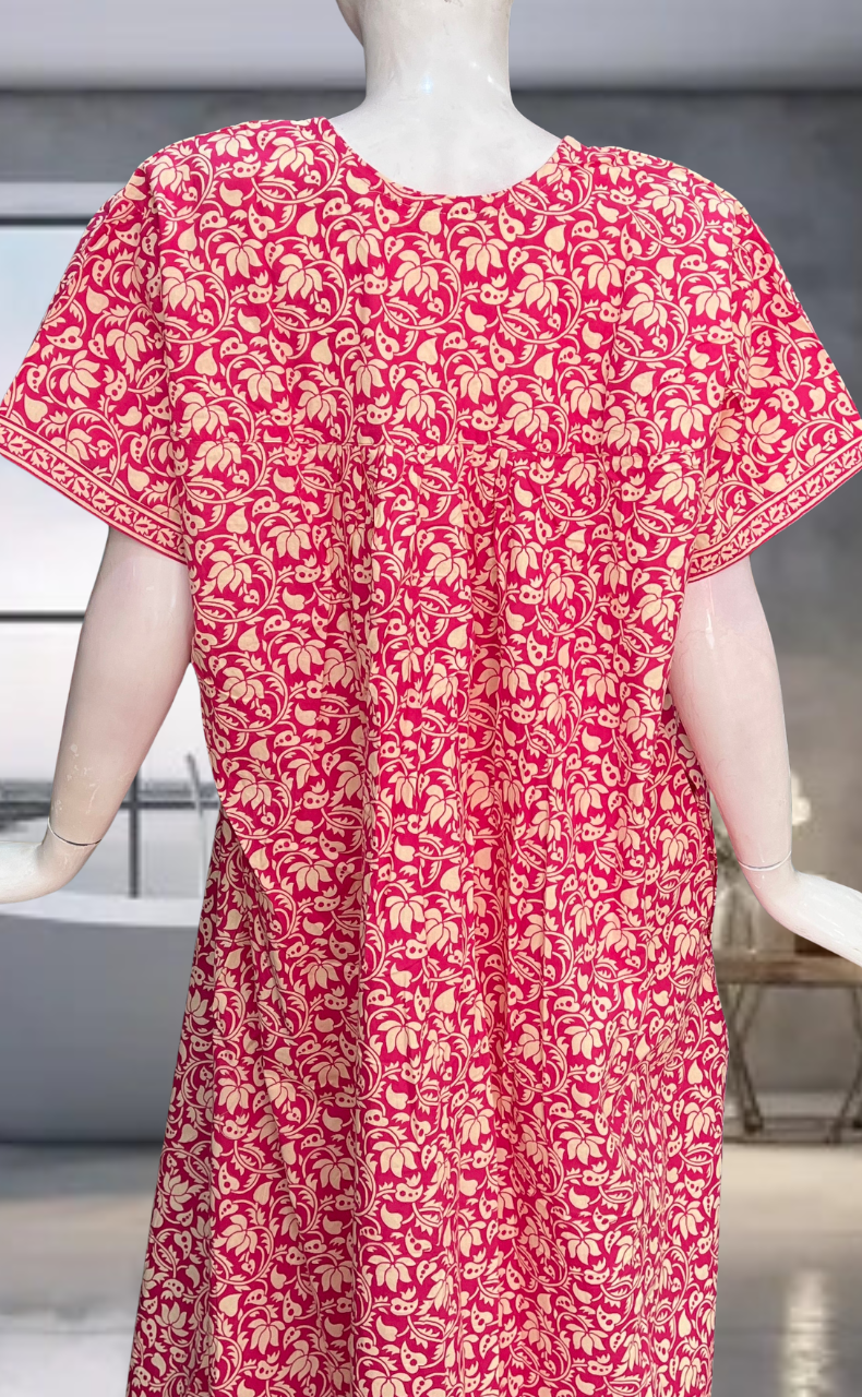 Pink Floral Pure Cotton Nighty. Pure Durable Cotton | Laces and Frills