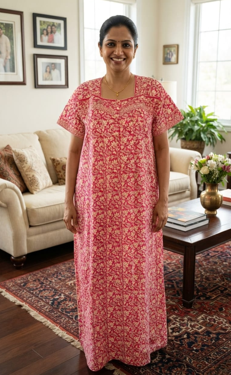 Pink Floral Pure Cotton Nighty. Pure Durable Cotton | Laces and Frills