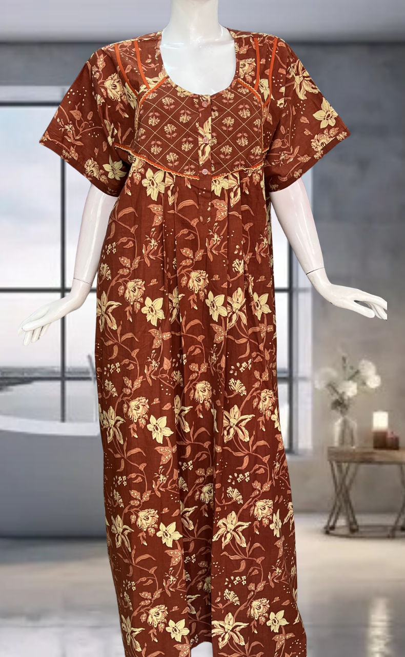Rust Orange Garden Pure Cotton Nighty. Pure Durable Cotton | Laces and Frills