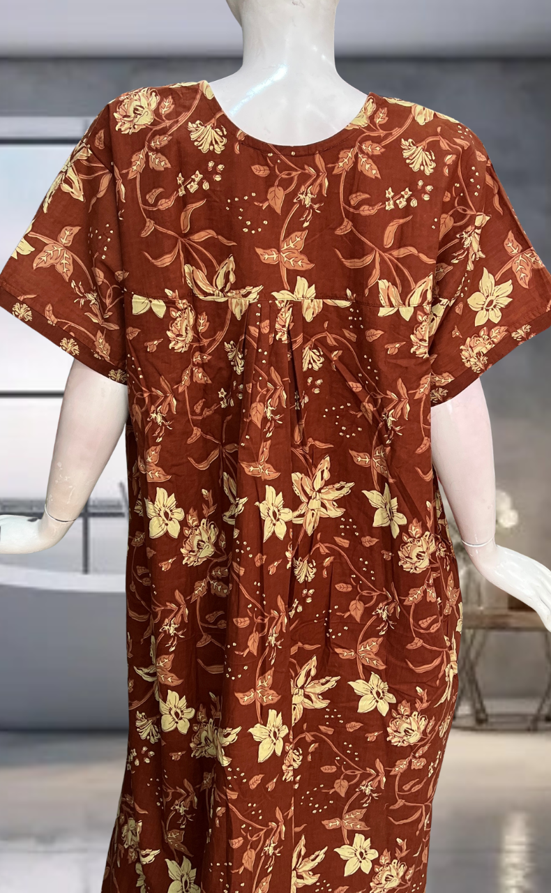 Rust Orange Garden Pure Cotton Nighty. Pure Durable Cotton | Laces and Frills