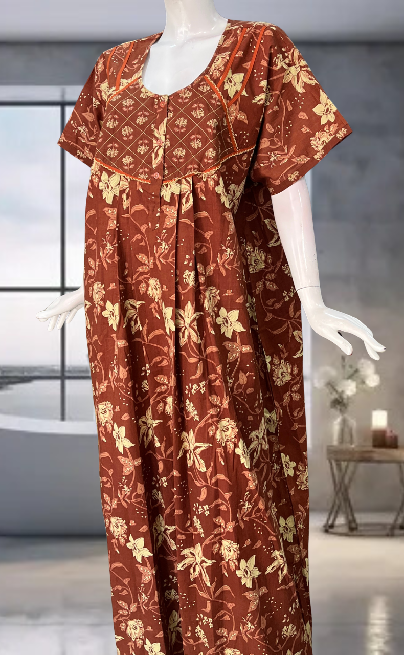 Rust Orange Garden Pure Cotton Nighty. Pure Durable Cotton | Laces and Frills