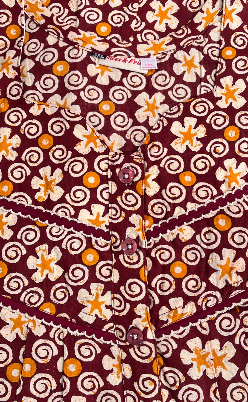 Maroon Floral Pure Cotton Nighty. Pure Durable Cotton | Laces and Frills
