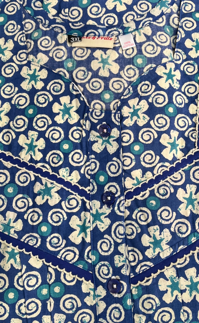 Blue Floral Pure Cotton Nighty. Pure Durable Cotton | Laces and Frills