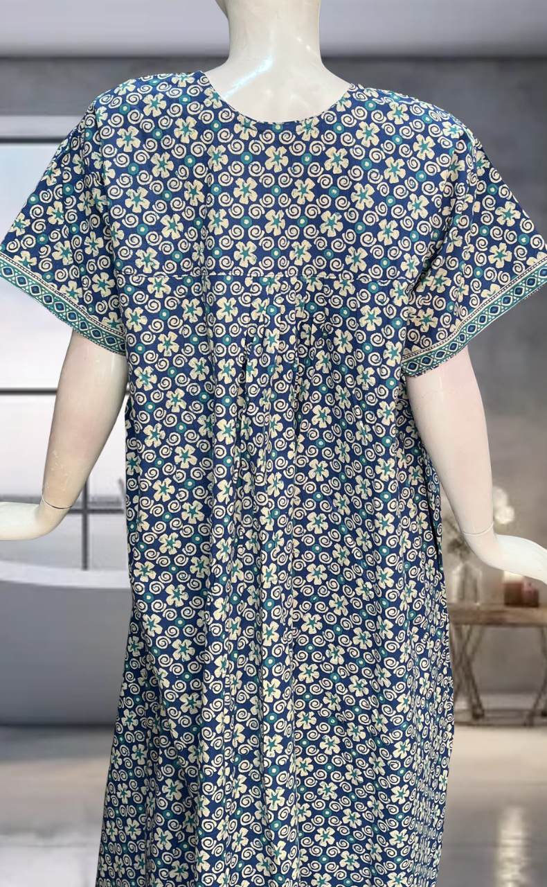 Blue Floral Pure Cotton Nighty. Pure Durable Cotton | Laces and Frills