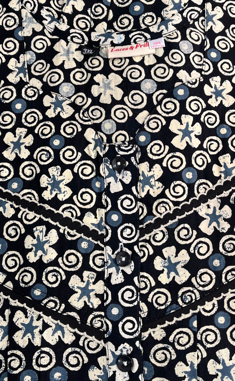 Black Floral Pure Cotton Nighty. Pure Durable Cotton | Laces and Frills
