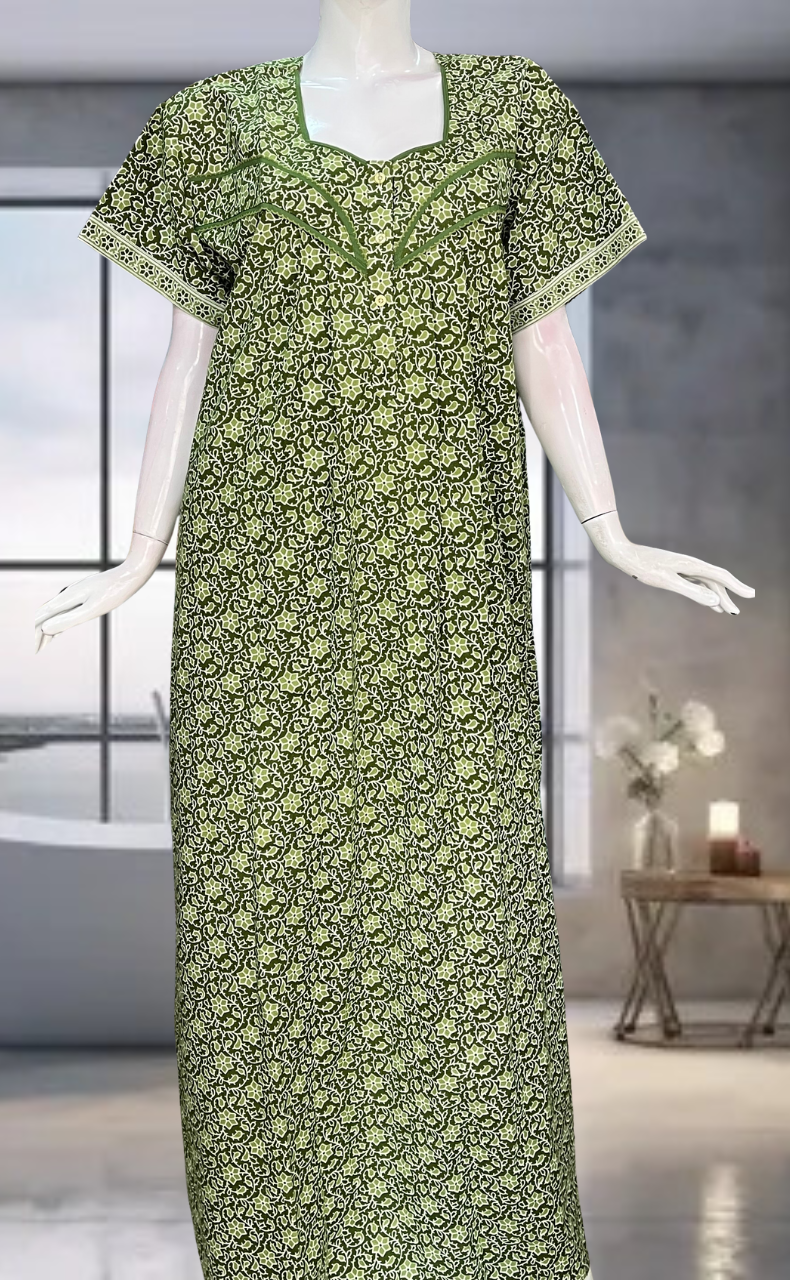 Green Garden Pure Cotton Nighty. Pure Durable Cotton | Laces and Frills
