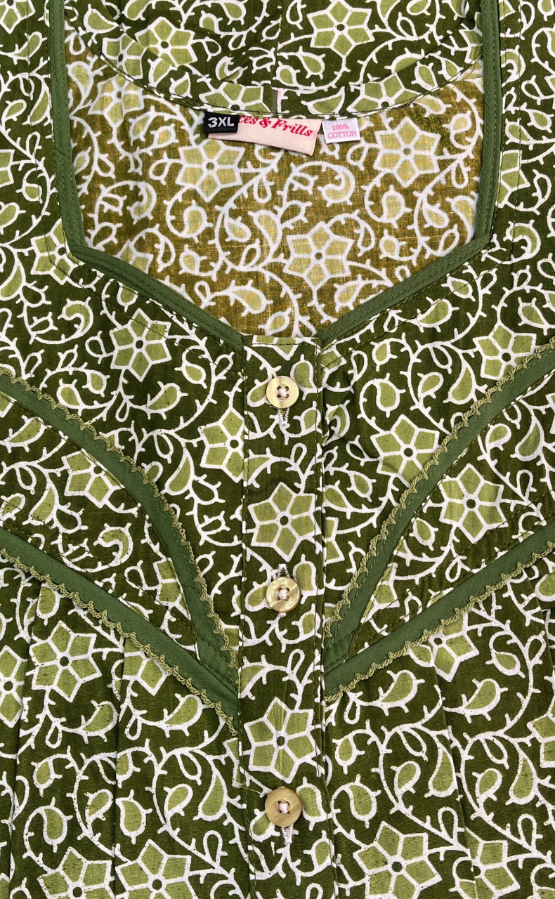 Green Garden Pure Cotton Nighty. Pure Durable Cotton | Laces and Frills