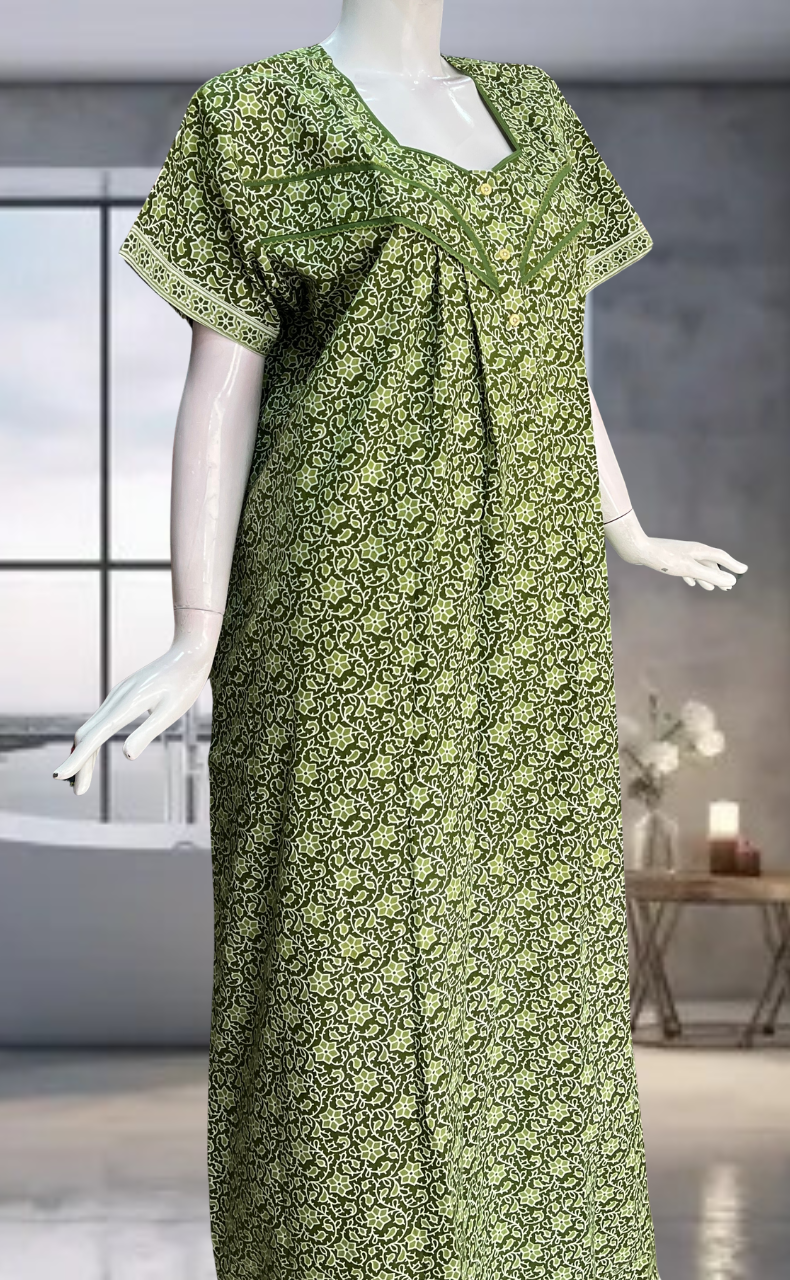 Green Garden Pure Cotton Nighty. Pure Durable Cotton | Laces and Frills