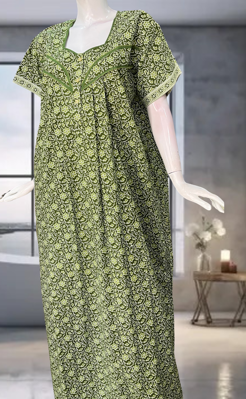 Green Garden Pure Cotton Nighty. Pure Durable Cotton | Laces and Frills