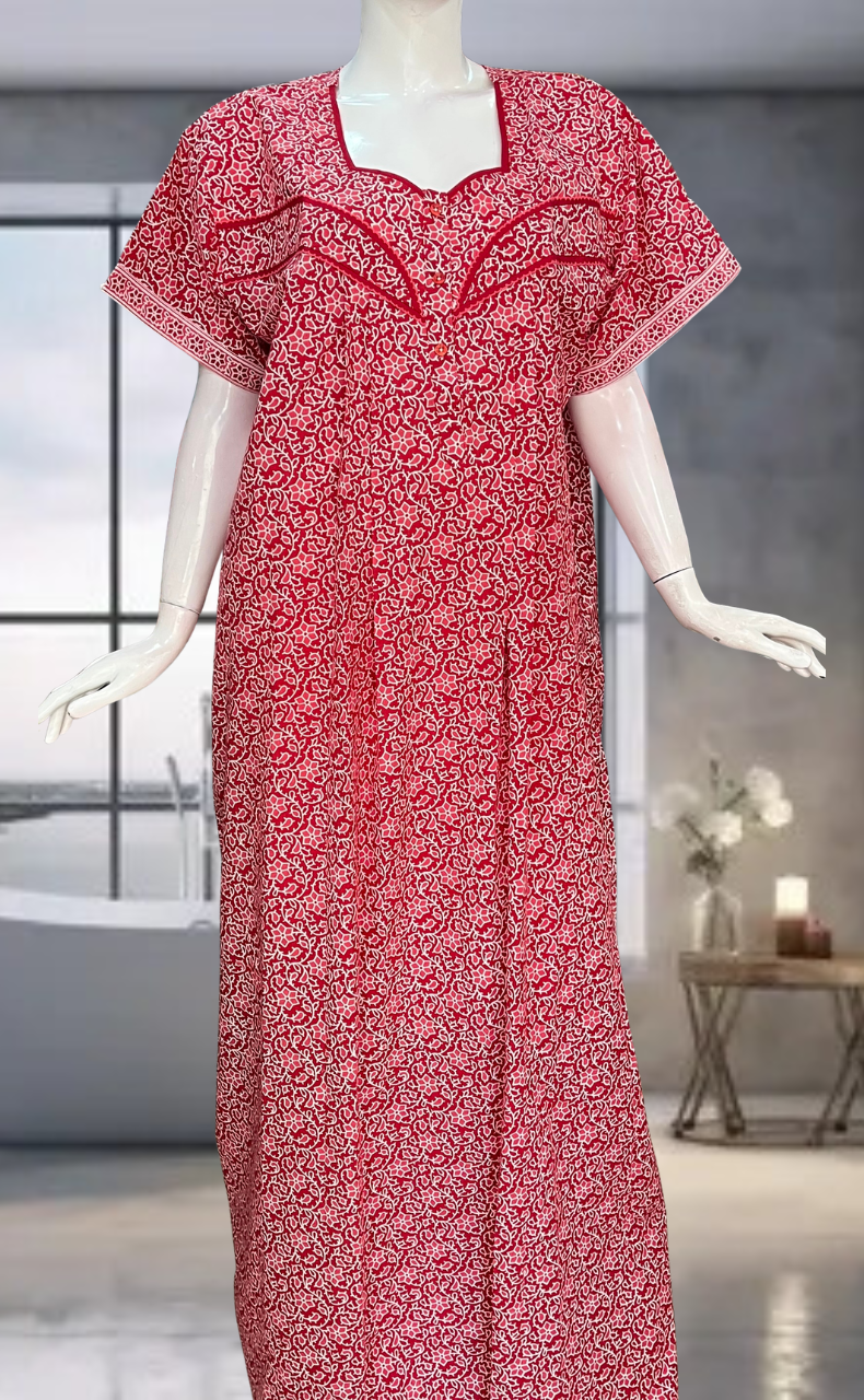 Red Garden Pure Cotton Nighty. Pure Durable Cotton | Laces and Frills