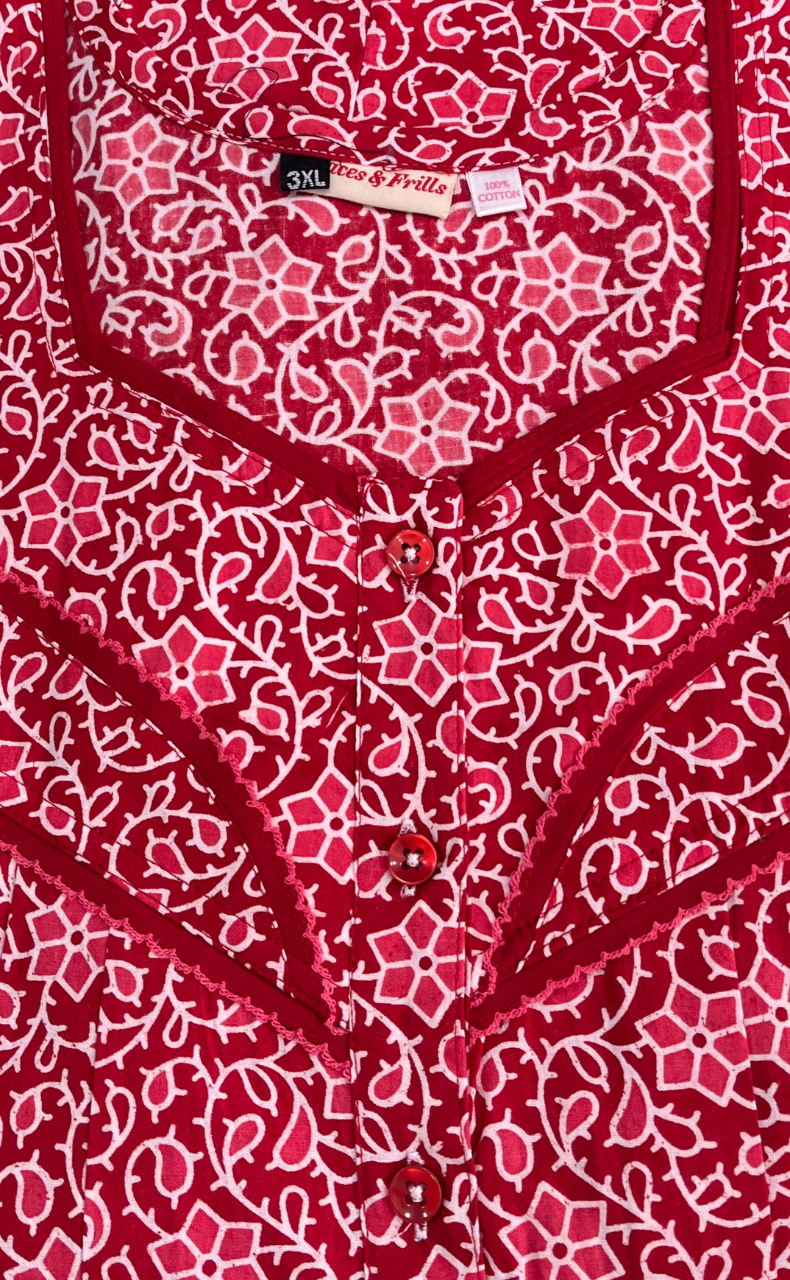 Red Garden Pure Cotton Nighty. Pure Durable Cotton | Laces and Frills